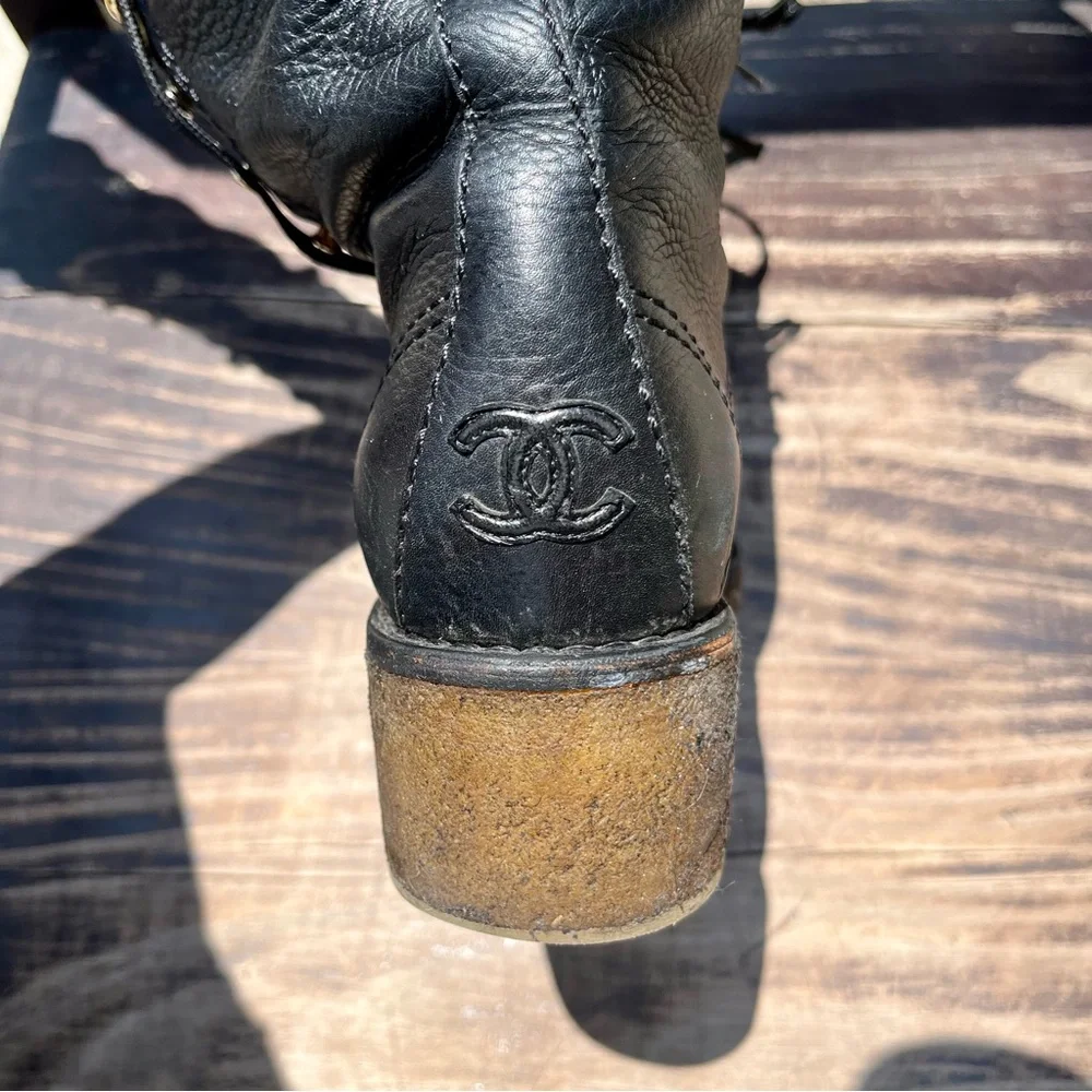 Chanel CC Logo Leather Combat Boots